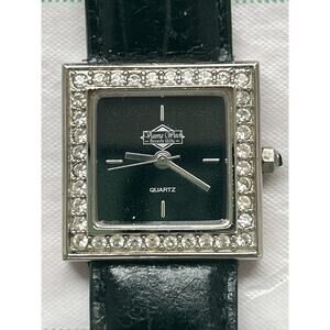 Victoria Wieck Watch Women Silver Tone Square Pave Bezel Leather New Battery